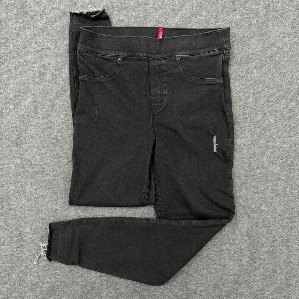 SPANX Jeans Womens Medium Black‎ Vintage Distressed Ankle Skinny Raw Hem 20213R
